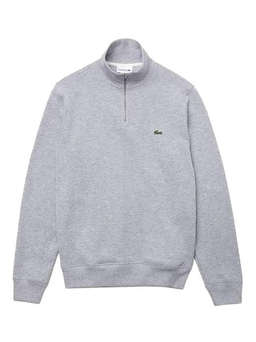 Logo Half Zip Up Cotton Sweatshirt Grey - LACOSTE - BALAAN 1