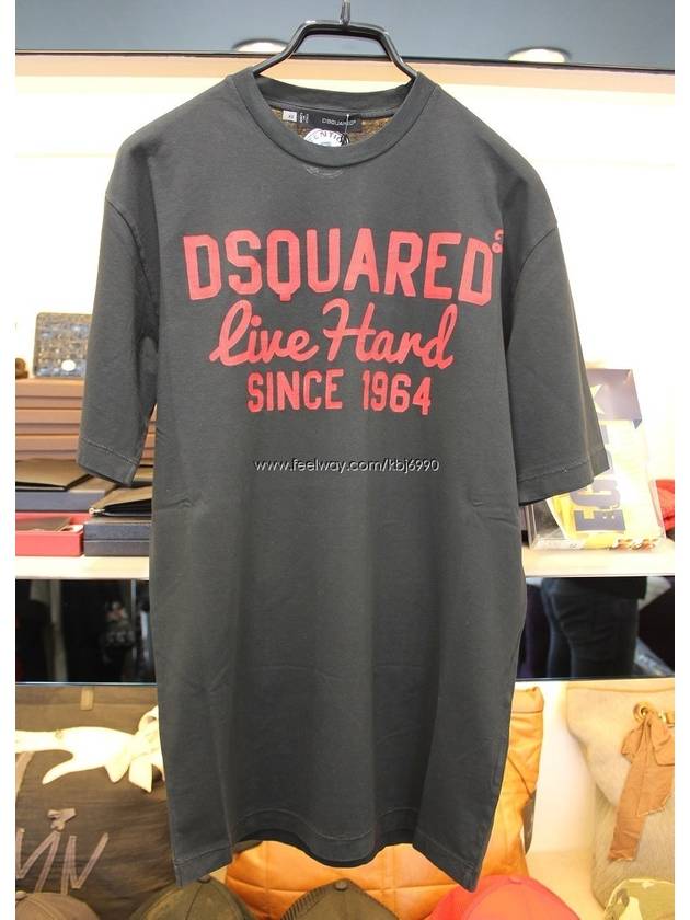 Men's Live Hard Logo Short Sleeve TShirt Black S71GD0131 - DSQUARED2 - BALAAN 5