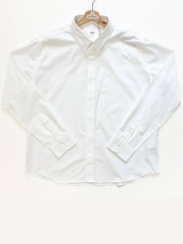 Tonal Logo Classic Long Sleeve Shirt White - AMI - BALAAN 3