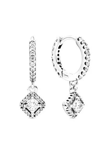 Square Sparkle Hoop Earrings Silver - PANDORA - BALAAN 1