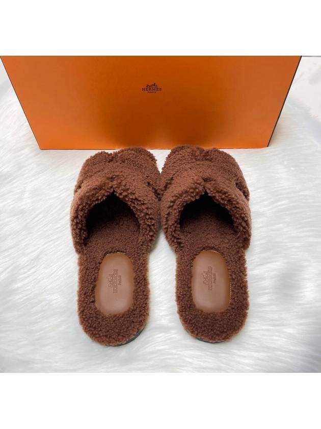 Izmir Shearling Sandals Cognac - HERMES - BALAAN 5