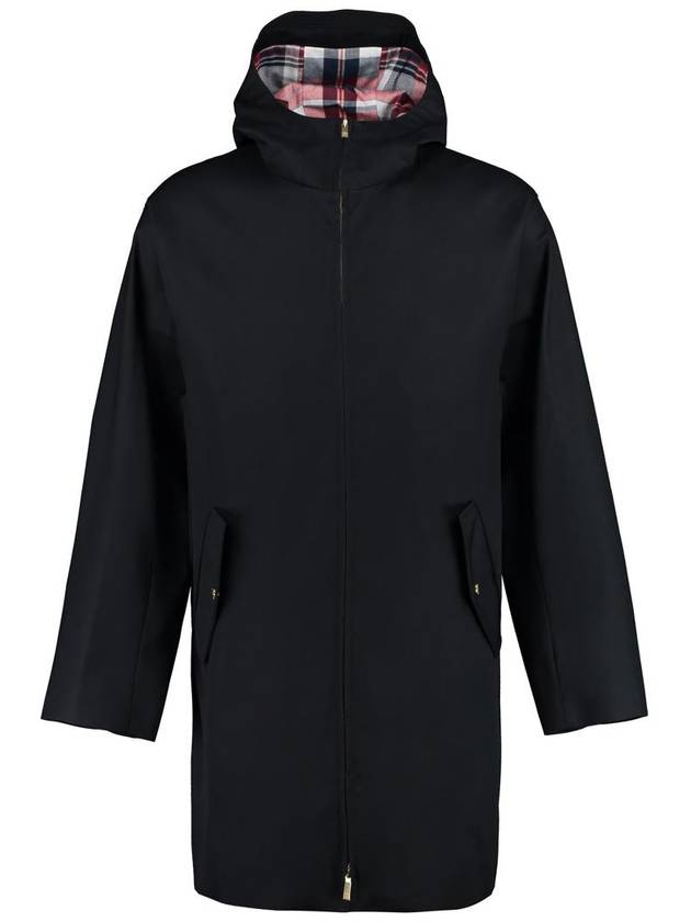 Waterproof Cotton Twill T-Dart Hooded Jacket Navy - THOM BROWNE - BALAAN 2