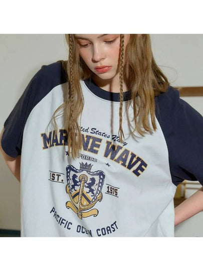 Marine Wave Raglan Short Sleeve T-shirt White Navy - CPGN STUDIO - BALAAN 2