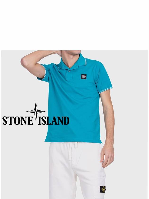 Men's Two Line Wappen Patch Cotton Short Sleeve Polo Shirt Blue - STONE ISLAND - BALAAN 3