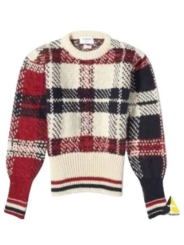 Tartan Check Jacquard Wool Mohair Knit Top Red Beige - THOM BROWNE - BALAAN 2