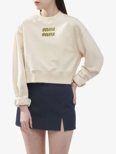 Embroidered Logo Cropped Sweatshirt Natural - MIU MIU - BALAAN 2