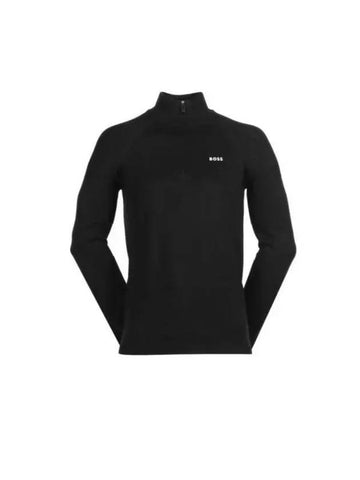 Logo Detail Zipper Neck Cotton Blend Knit Top Black - HUGO BOSS - BALAAN 1