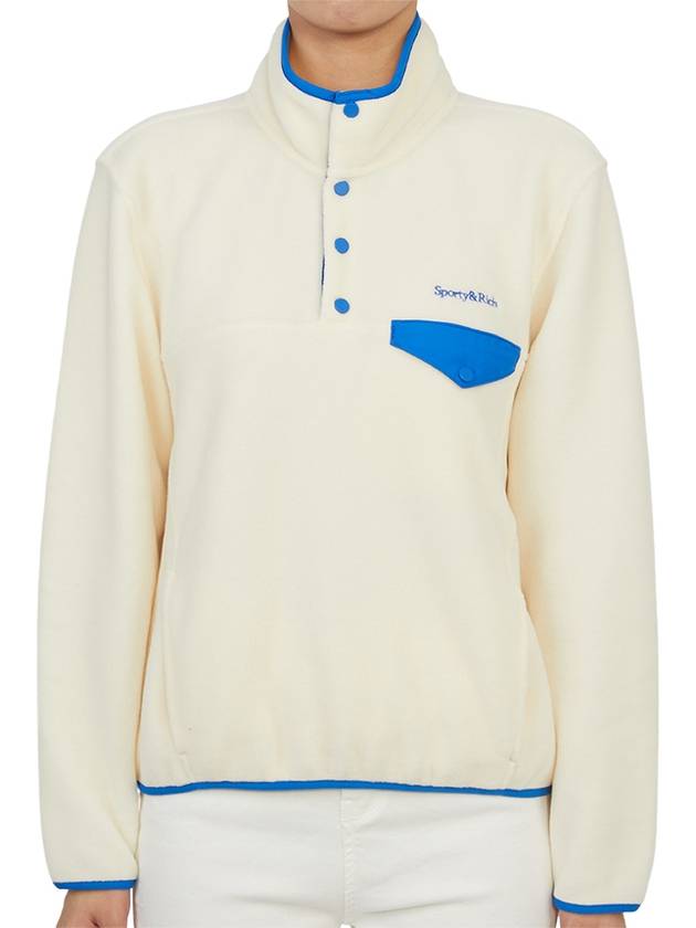 Serif Logo Buttoned Polar Cotton Sweatshirt Cream Ocean - SPORTY & RICH - BALAAN 2