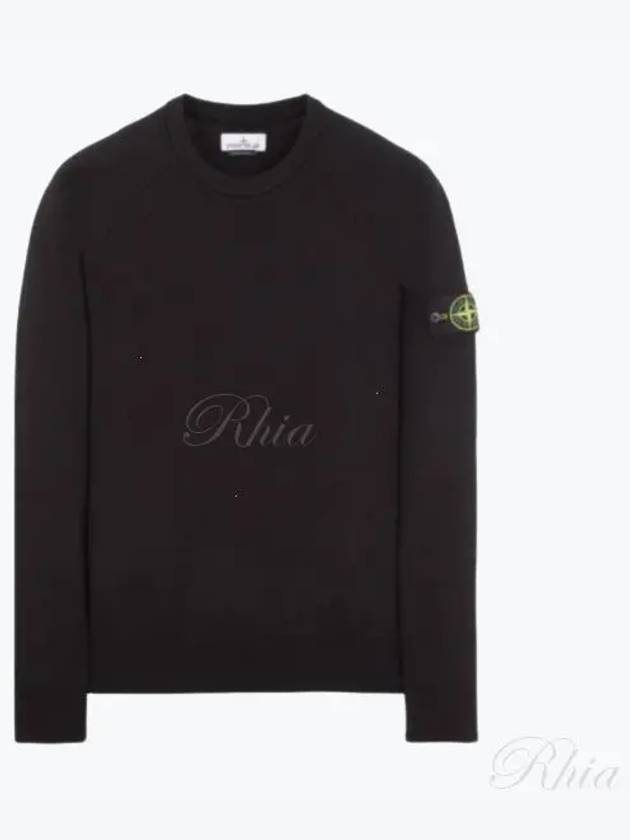 Men's Wappen Patch Crew Neck Knit Top Black - STONE ISLAND - BALAAN 2