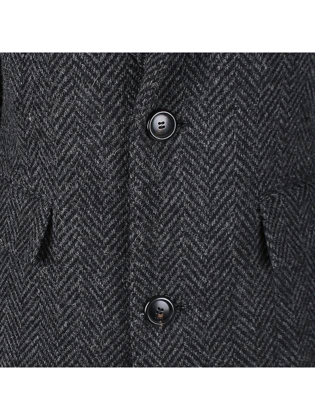 Chevron Pattern Wool Single-Breasted Structured Coat Grey Black - AMI - BALAAN 8