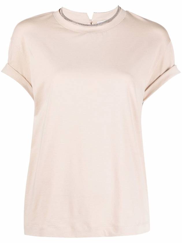 Crew Neck Turn-Up Sleeve Short Sleeve T-Shirt Beige - BRUNELLO CUCINELLI - BALAAN 2