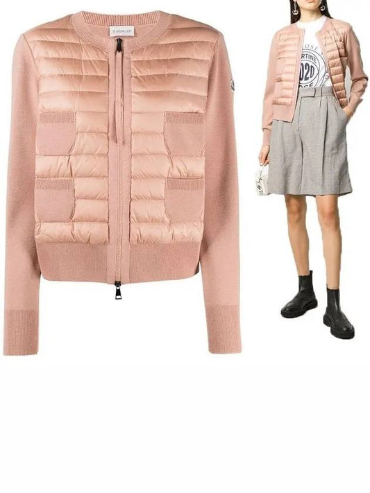 Padded Wool Zip-Up Cardigan Light Pink - MONCLER - BALAAN 2