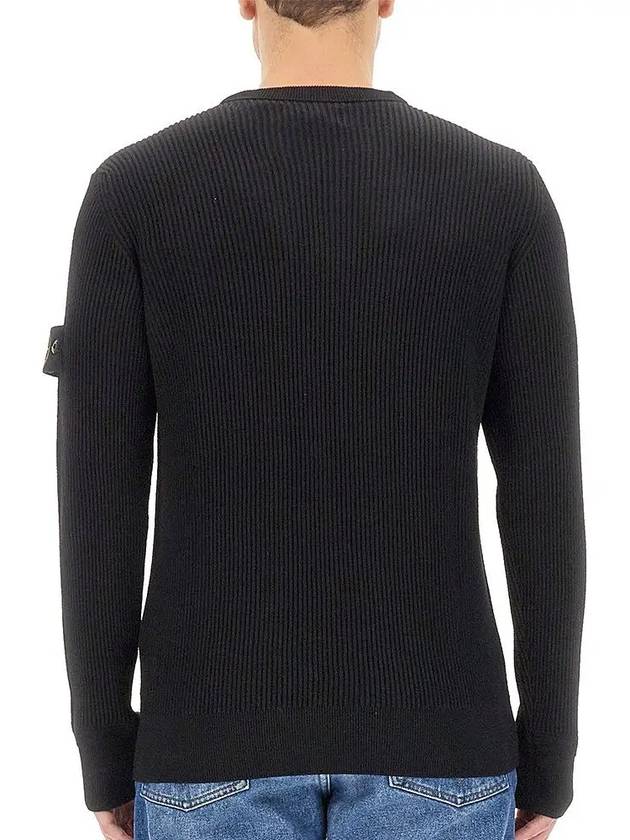 Crewneck Full Rib Wool Knit Top Black - STONE ISLAND - BALAAN 4