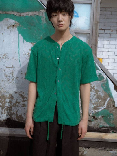 Collarless Short Sleeve Knit Cardigan Green - IFELSE - BALAAN 2