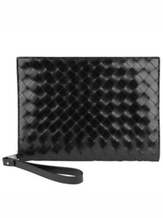 Intrecciato Brushed Strap Clutch Bag Black - BOTTEGA VENETA - BALAAN 2