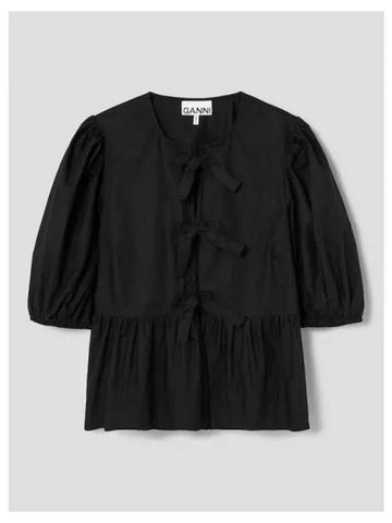 Cotton Poplin Peplum Blouse Shirt Black Domestic Product GM0024073158293 - GANNI - BALAAN 1