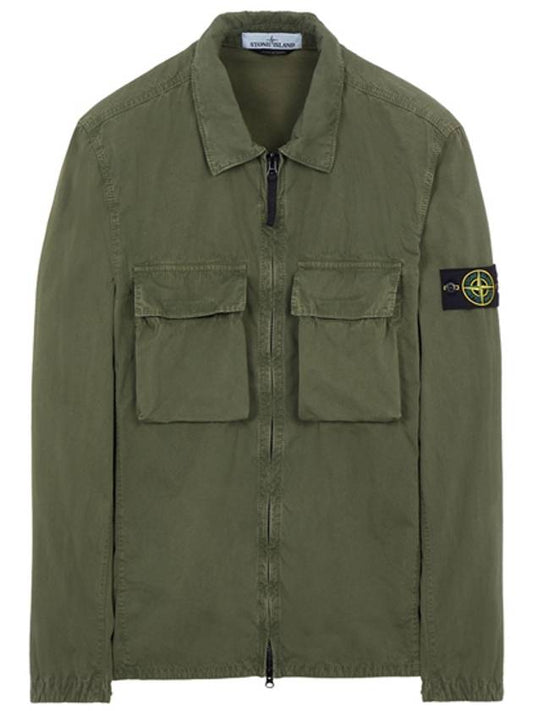 Front Pocket Wappen Patch Overshirt Zip-Up Jacket Khaki - STONE ISLAND - BALAAN 2