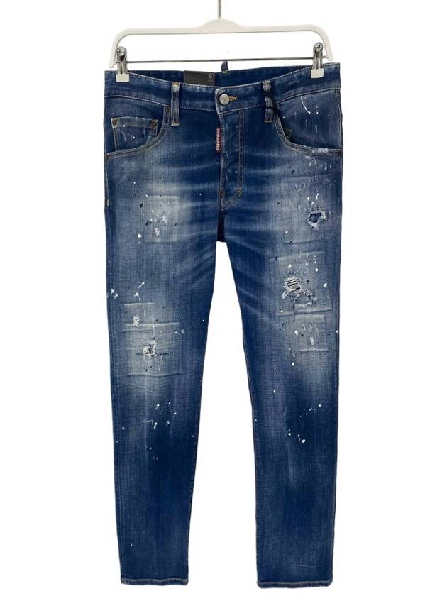 Men's Logo Patch Skinny Jeans Navy - DSQUARED2 - BALAAN 3