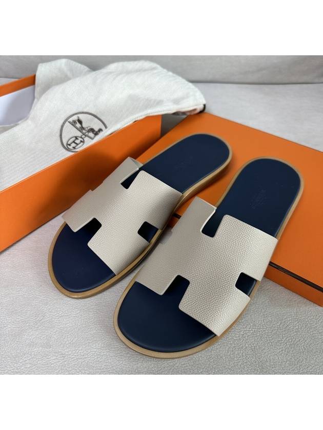 Izmir Leather Slippers Navy Ivory - HERMES - BALAAN 4