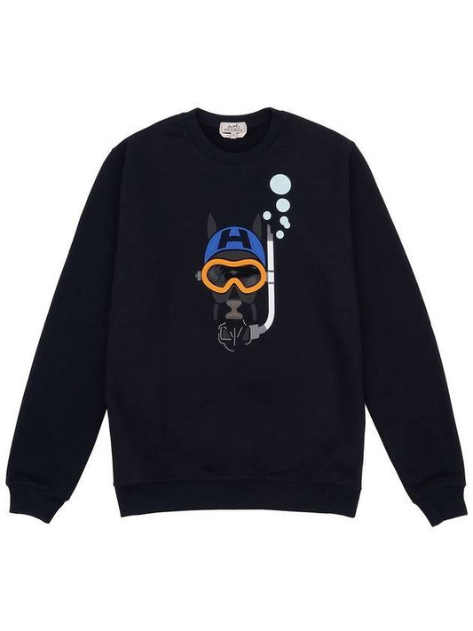 Men's Scub H Crew Neck Sweatshirt Marine - HERMES - BALAAN 1