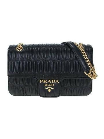 Goffre Leather Chain Shoulder Bag Black - PRADA - BALAAN 1