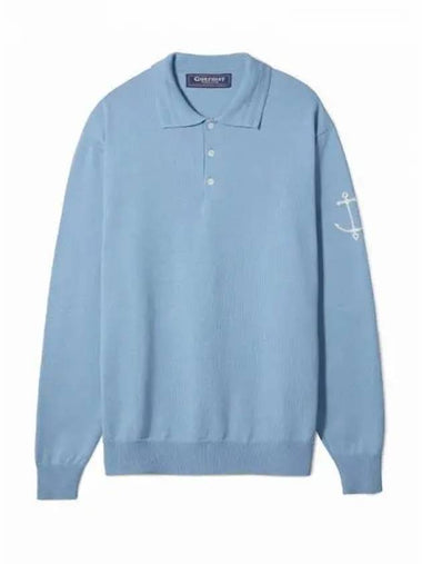 Cotton long sleeve collar knit dusty blue domestic product GPCX23031385495 - GUERNSEY WOOLLENS - BALAAN 1