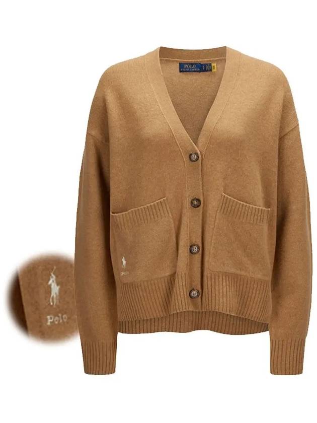 Embroidery Logo Wool Cardigan Camel - POLO RALPH LAUREN - BALAAN 3