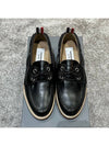 Men's Vitello Calf Leather Boat Shoes Black - THOM BROWNE - BALAAN.