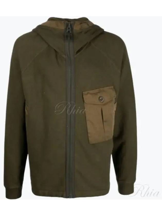 Garment Dyed One-Pocket Cotton Zip Up Hoodie Green - TEN C - BALAAN 2