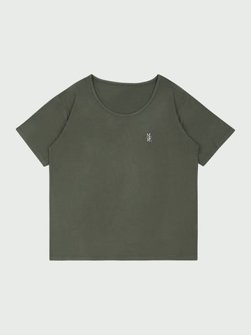 Unisex MVR Logo Wide U-Neck T-Shirt Khaki - MAVRK - BALAAN 1