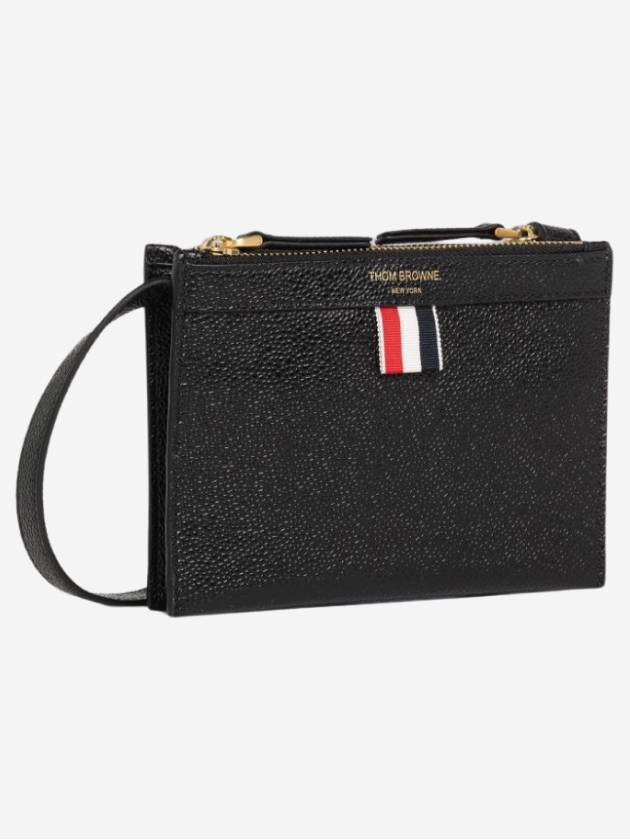 Document Holder Pebble Grain Leather Mini Cross Bag Black - THOM BROWNE - BALAAN 3