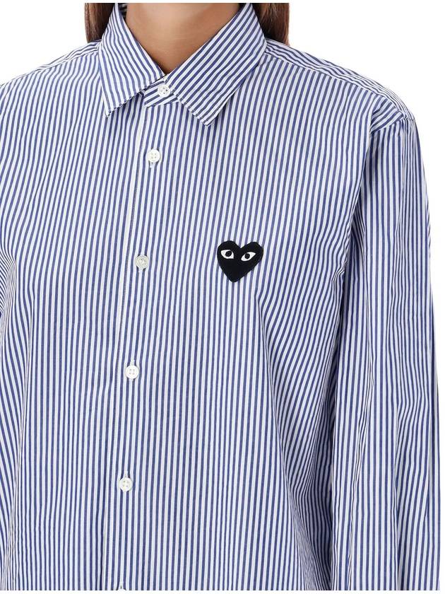 Black Heart Wappen Stripe Long Sleeve Shirt Blue - COMME DES GARCONS PLAY - BALAAN 4