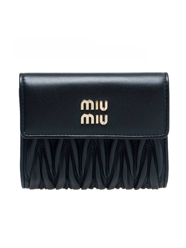 Logo Zipper Leather Card Wallet Black - MIU MIU - BALAAN 1