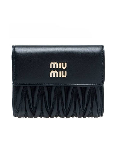 Logo Zipper Leather Card Wallet Black - MIU MIU - BALAAN 1