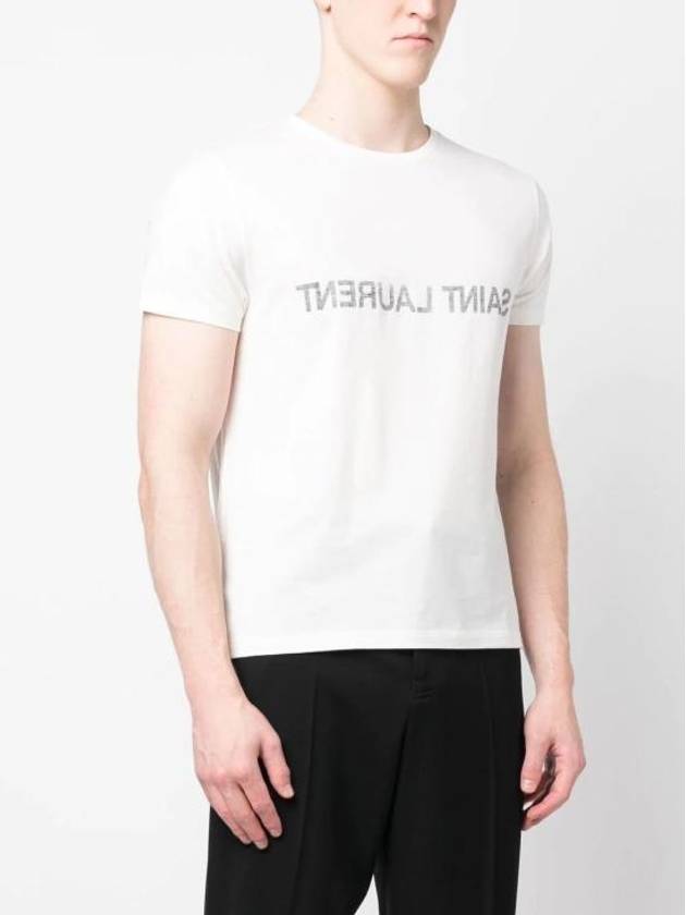 Reverse Logo Print Cotton Short Sleeve T-Shirt White - SAINT LAURENT - BALAAN 4