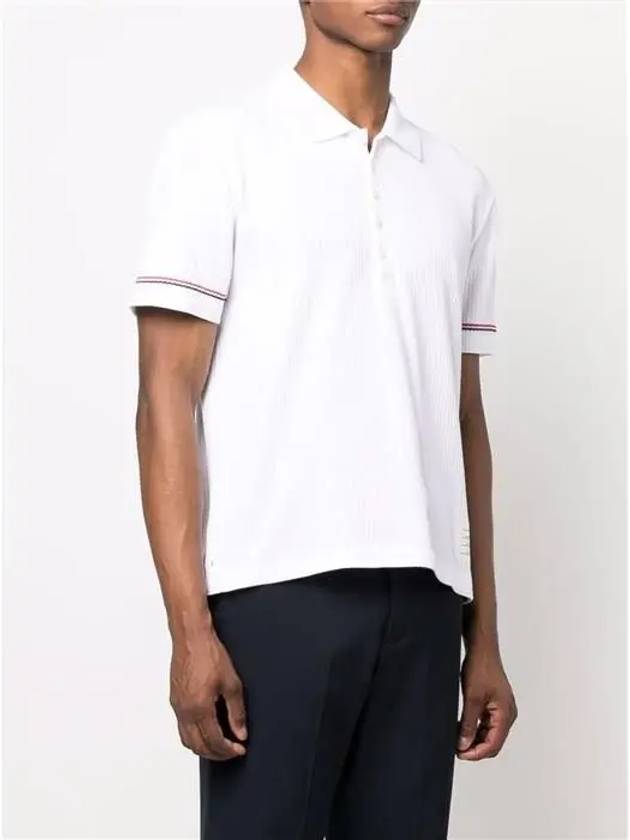 Thermal Rip Stripe Short Sleeve Polo Shirt White - THOM BROWNE - BALAAN 4