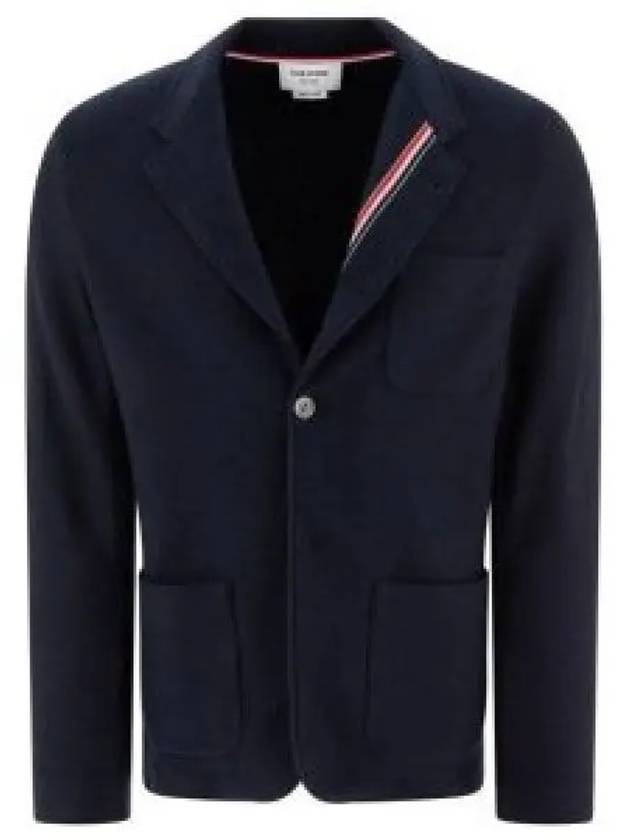 Cotton Blend Blazer Jacket Navy - THOM BROWNE - BALAAN 2