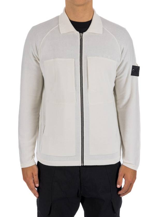 Men's Patch Pocket Zip-Up Cardigan Off White - STONE ISLAND - BALAAN 1