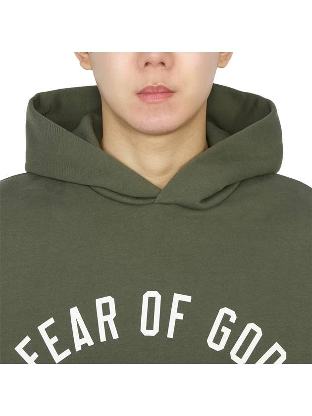 Essentials Logo Print Fleece Hoodie Military - FEAR OF GOD - BALAAN 6