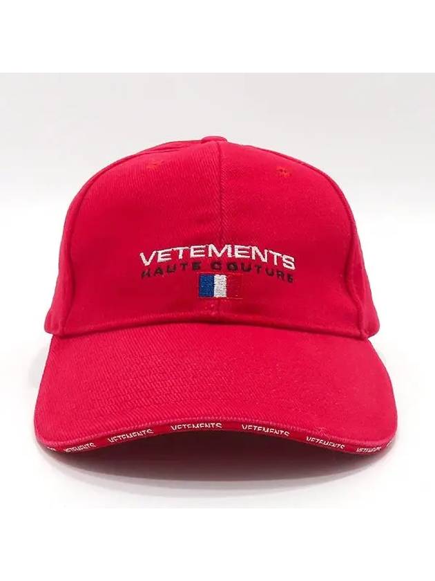 WSS18AC16 Red color fabric logo embroidery decoration haute couture ball cap hat - VETEMENTS - BALAAN 1