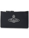 ORB Point Saffiano Slim Zipper Card Wallet Black - VIVIENNE WESTWOOD - BALAAN 3