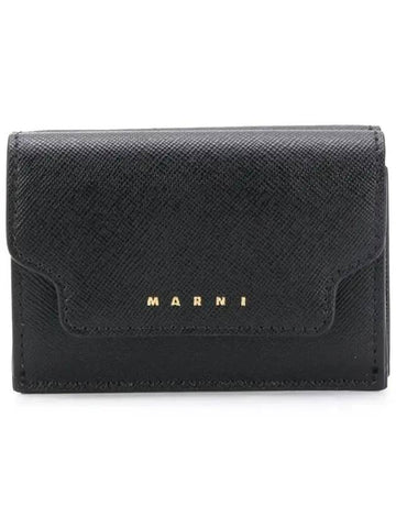 Saffiano Leather Trifold Half Wallet Black - MARNI - BALAAN 1