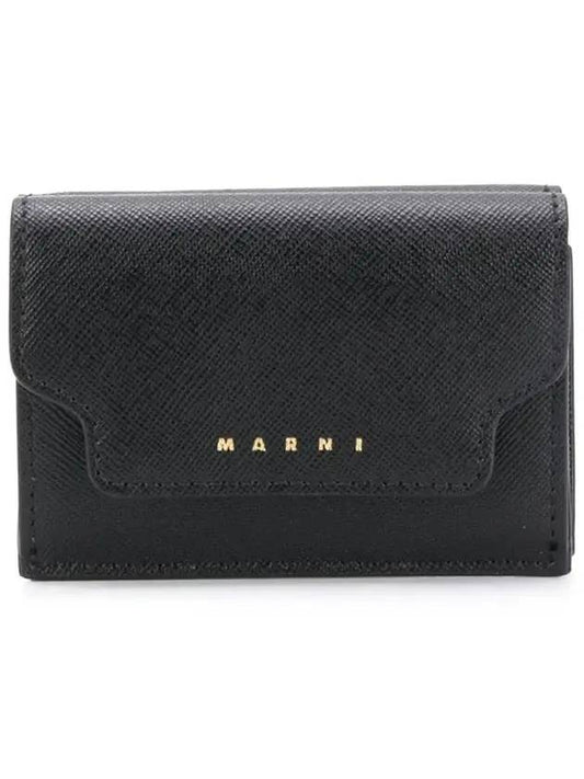 Saffiano Leather Trifold Half Wallet Black - MARNI - BALAAN 1