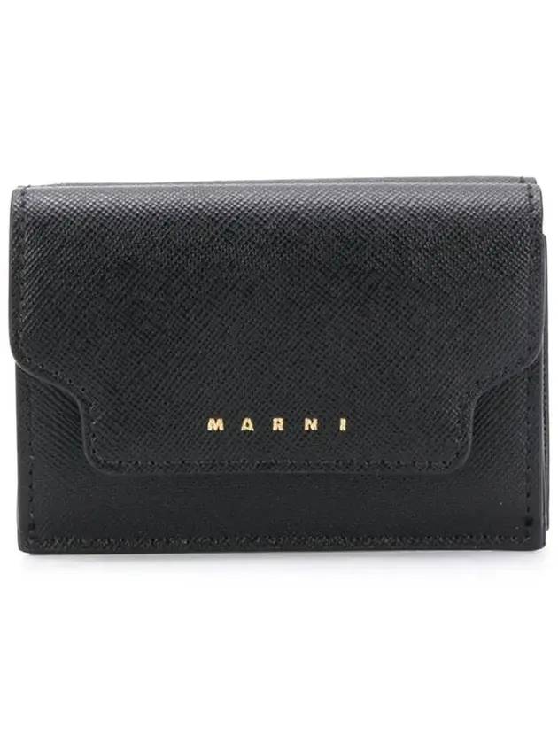 Saffiano Leather Trifold Half Wallet Black - MARNI - BALAAN 1