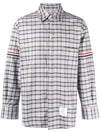 Prince of Wales Armband Oversized Long Sleeve Shirt Medium Grey - THOM BROWNE - BALAAN 1