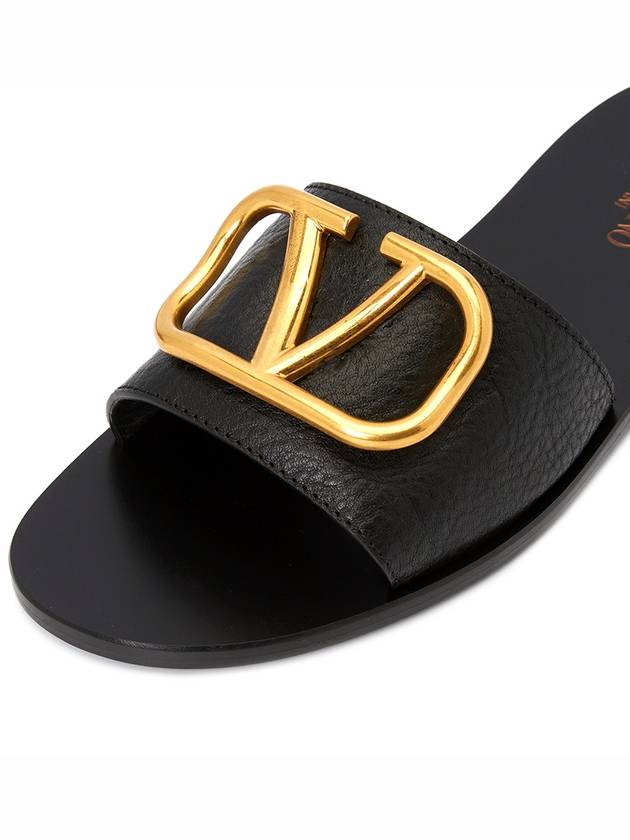 V Logo Signature Grainy Calfskin Slippers Sandals Black - VALENTINO - BALAAN 8