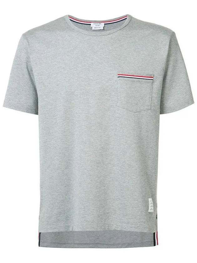 Men's Medium Weight Jersey Tipped Pocket Crewneck Short Sleeve T-Shirt Light Grey - THOM BROWNE - BALAAN 3