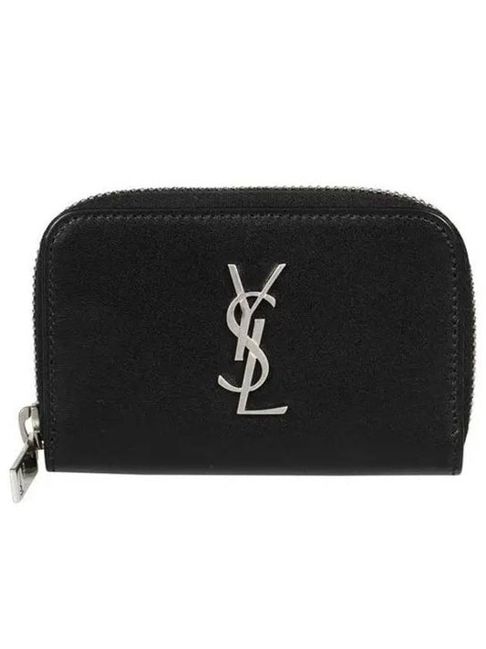 Monogram Zipper Silver Card Wallet Black - SAINT LAURENT - BALAAN 2