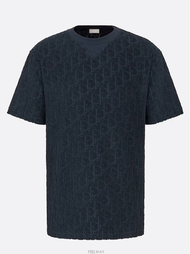 Oblique Terry Cotton Relaxed Fit Short Sleeve T-Shirt Navy - DIOR - BALAAN 2