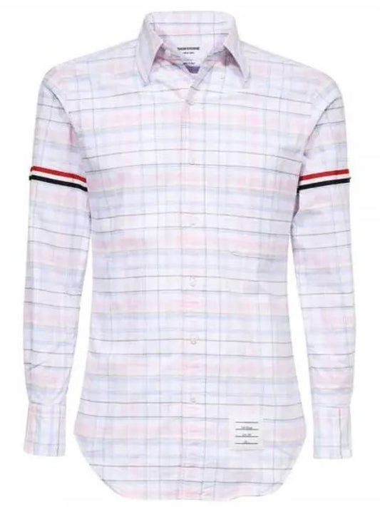 Men's Plaid Three Stripes Armband Oxford Long Sleeve Shirt Light Pink - THOM BROWNE - BALAAN 2